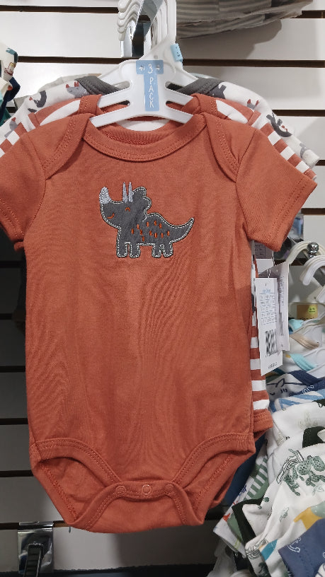 Duck Duck Goose boys grey dinosaur 3pc onesies