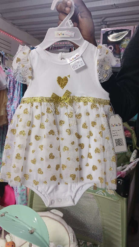 White and gold heart onesie