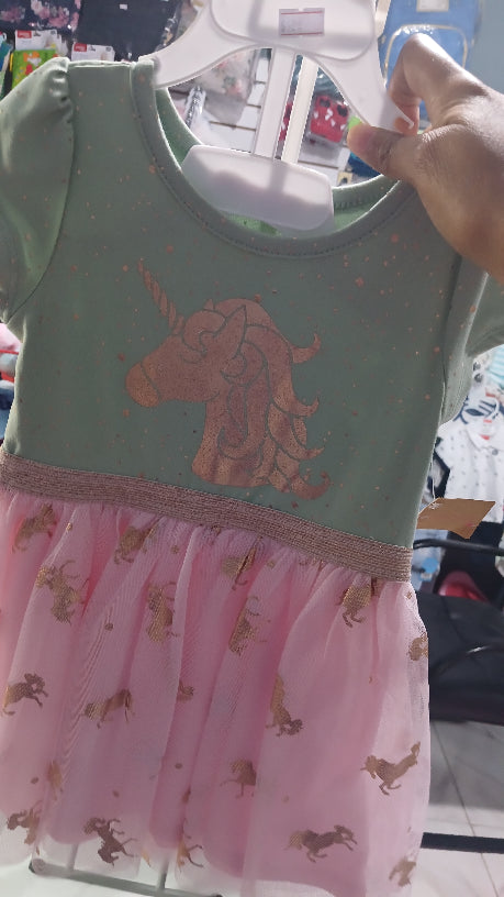 Unicorn pink and green 2pcs dress