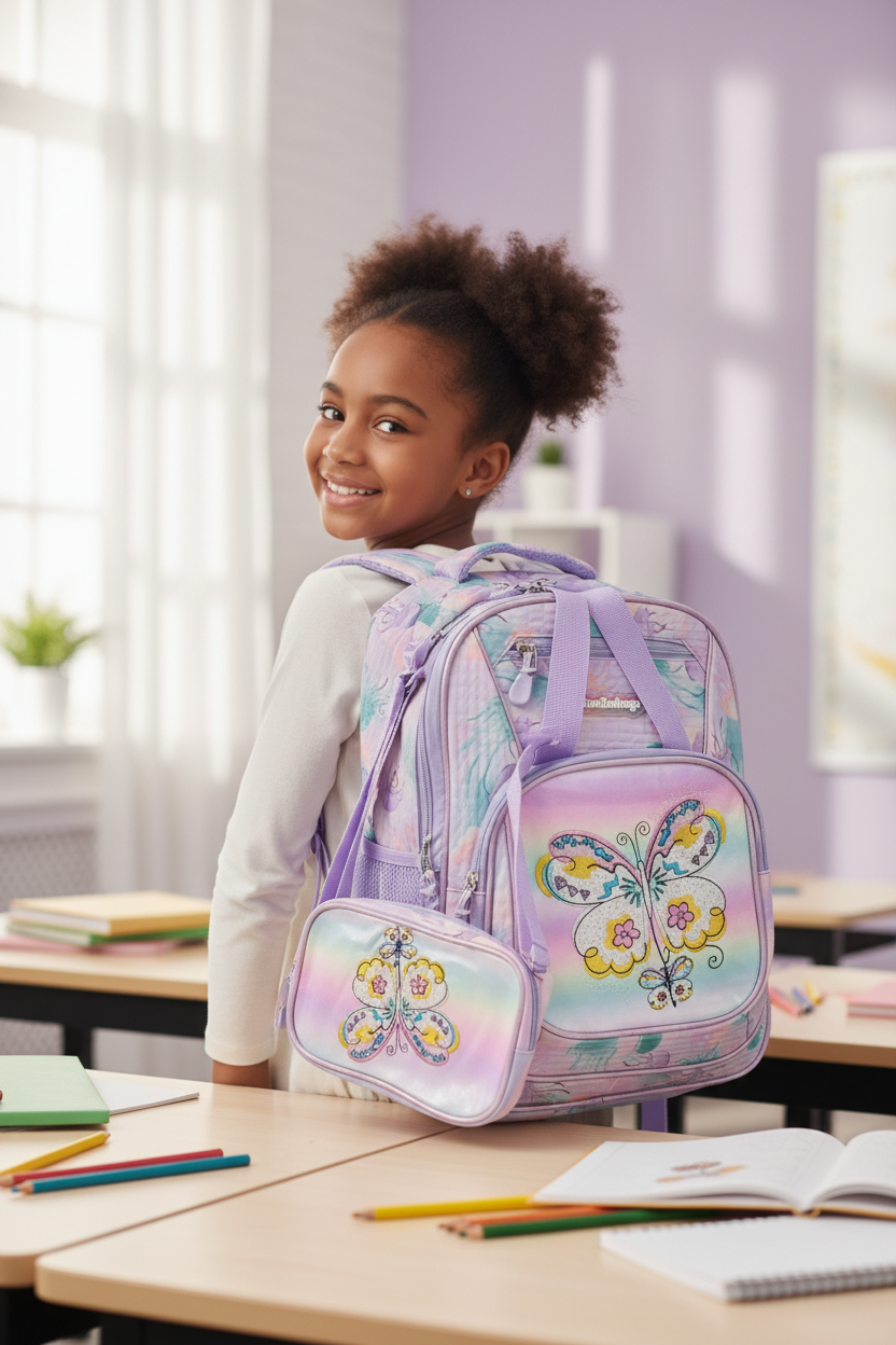 Lavender Butterfly Girls' Backpack & Pencil Case Set