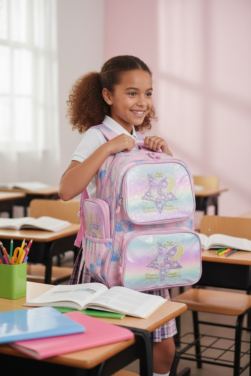 Pink Pastel Butterfly & Star Girls' Backpack