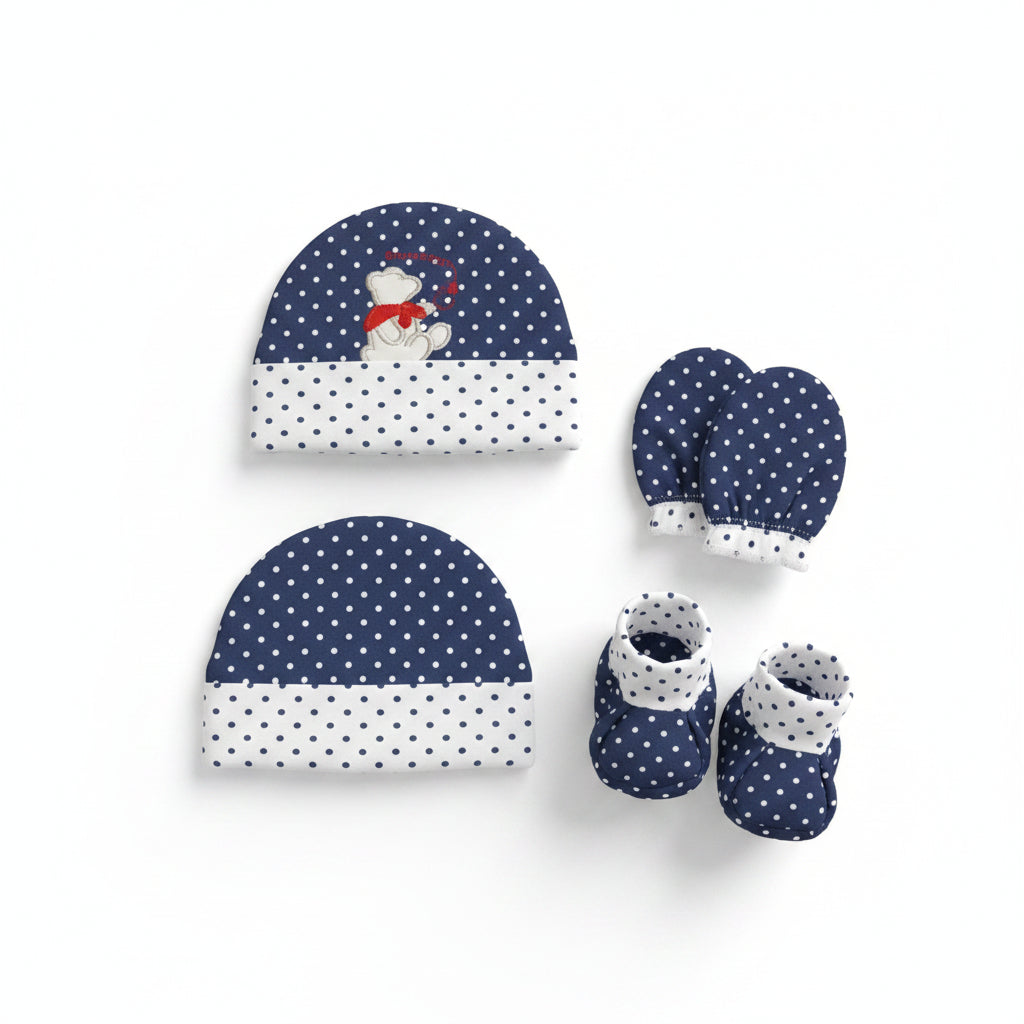 Polka Dot Hat, Mittens and Bootie Set