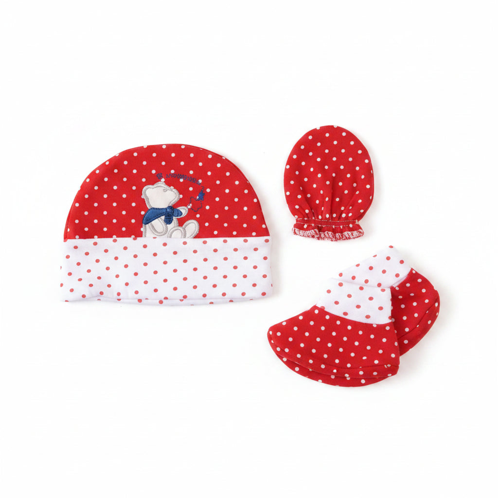 Polka Dot Hat, Mittens and Bootie Set