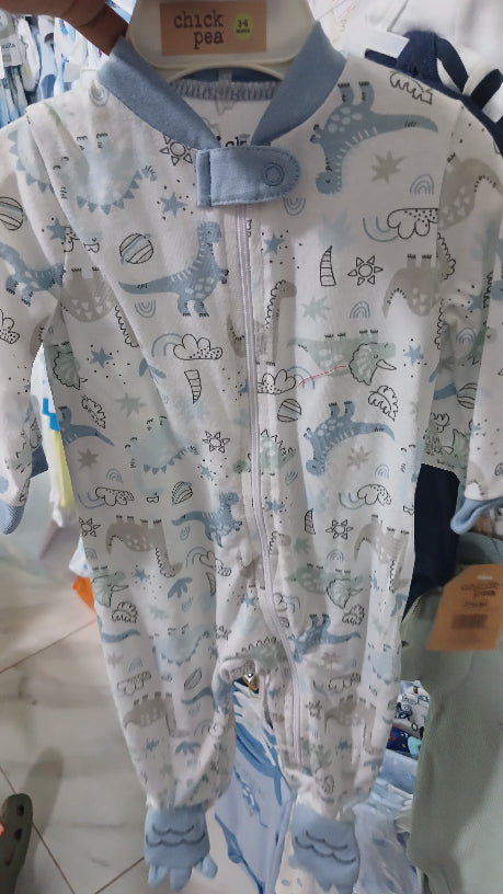 Blue boys dinosaur zipper sleeper
