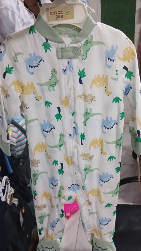 Green boys dinosaur zipper sleeper