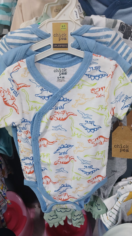 Light blue and white stripes dinosaur 3pc onesies