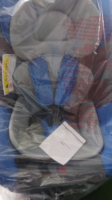 Blue and grey car seat