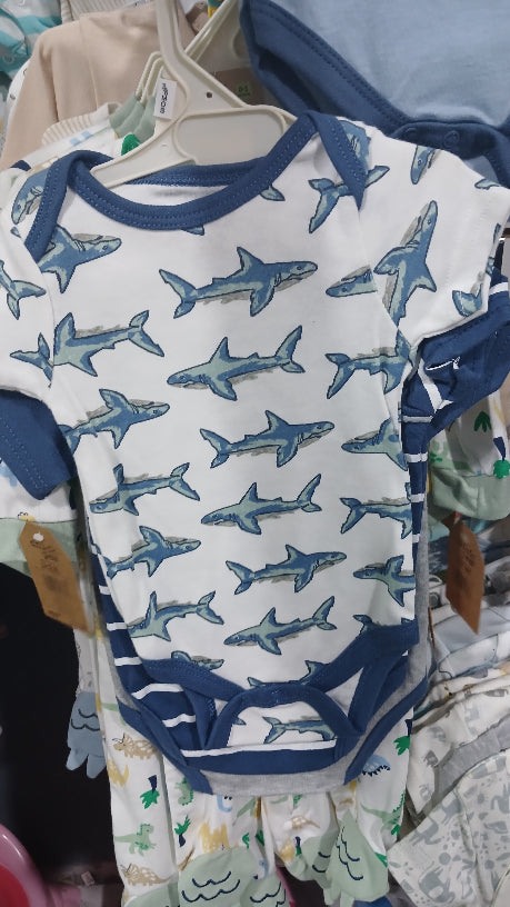 Blue and grey shark 3pc onesies