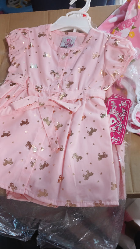 Gold unicorn pink 2pcs dress