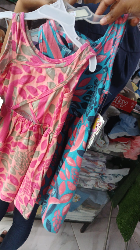 Pink and  blue leaf dress