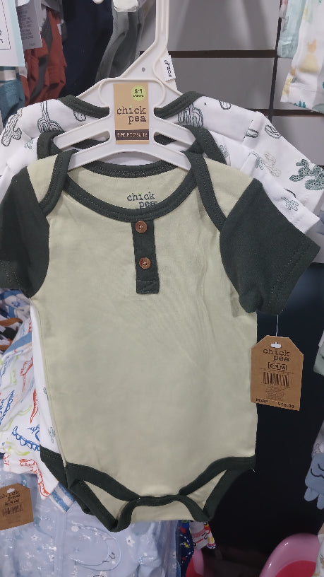 White and green cactus boys 3pc onesies