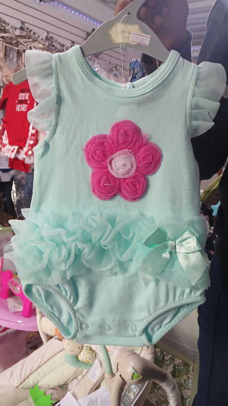 Kyle and Deena pink flower onesie
